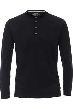 Redmond Regular fit T-shirt - lange mouw O-hals met knoopsluiting
