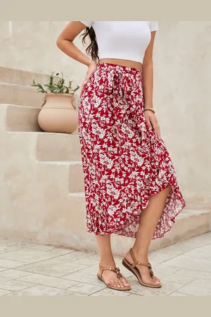 Merkloos Damesrokken Strandrokken Zomerrokken Midi-rokken Boheemse bloemenrokken met elastische taille S