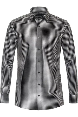 Redmond Comfort fit overhemd - popeline - zwart met wit geruit - Strijkvriendelijk - Boordmaat: 39 - 40
