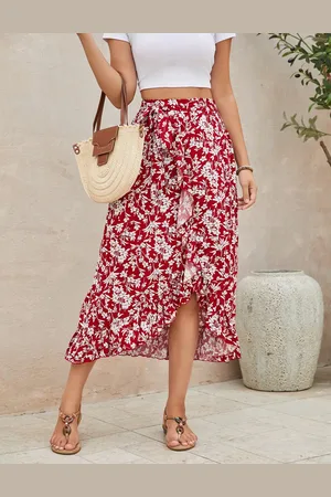 Merkloos Damesrokken Strandrokken Zomerrokken Midi-rokken Boheemse bloemenrokken met elastische taille XL