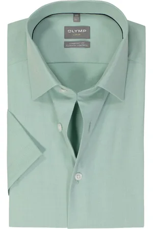 Olymp Comfort fit overhemd - korte mouw - twill - lichtgroen - Strijkvriendelijk - Boordmaat: 45