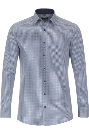 Redmond Comfort fit overhemd - popeline - blauw met wit dessin - Strijkvriendelijk - Boordmaat: 37 - 38