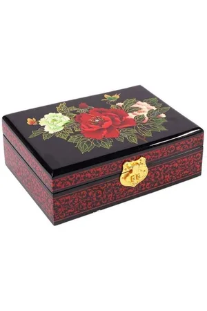 Lachineuse Sieradendoosje met bloemen 3 pioenrozen - opbergdoos van gelakt hout - sieradendoos & bloemengeheimen - Chinese decoratie - geschenkdoos voor dames - decoratie Azië - cadeau-idee