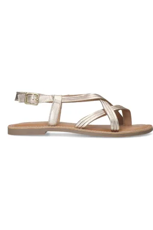 Sacha Dames - Gouden leren sandalen met gekruiste bandjes