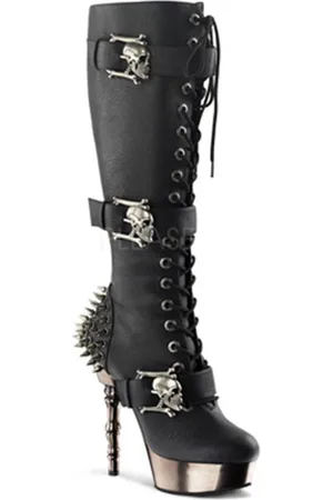 Demonia Muerto-2028 Boot with studs and chrome heel black matt - (EU 38 = US 8)