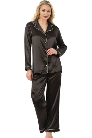 Merkloos Satijn Dames Pyjamaset- Luxe Pyjama- Nachtkleding