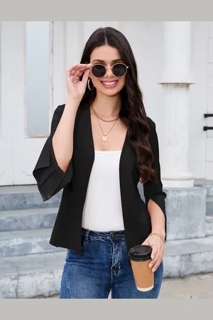 Merkloos Dames Bolero Elegante Cardigan Business OL Boleros Lange Mouw Open Voorkant Blazer Jas L
