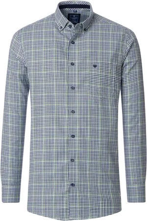 Redmond Comfort fit overhemd - Oxford - blauw wit en groen geruit - Strijkvriendelijk - Boordmaat: 51 - 52