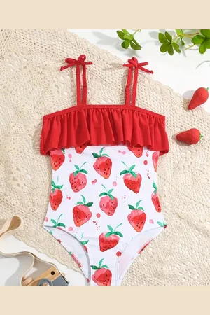 Merkloos Zwemkleding meisjes badpak met aardbeien print maat 104 (3-4 jaar borstomvang 56cm