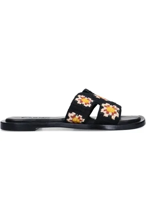Sacha Dames - Zwarte slippers met bloemen embroidery