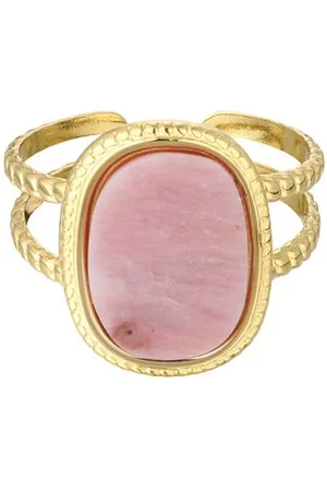 Yehwang Ring twee laagsovale steen - roze - Stainless Steel