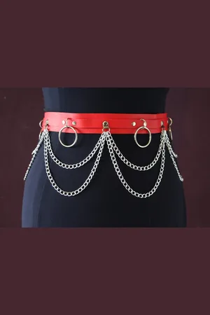 Merkloos Nepleren riem met kettingen & ringen Garnet