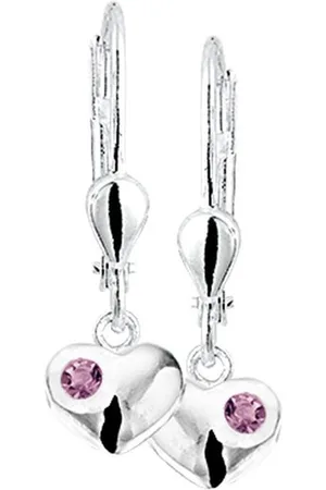 Yo&No Oorbellen - Zilver - Oorhangers - Hart - Brisur haak - Strass roze - 22mm - 7,5mm - Kinderen - Zilver 925