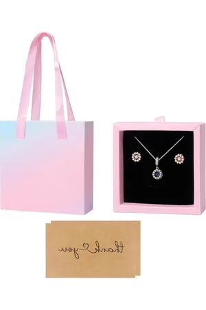 Merkloos Gift Box 2 Pieces 9.5 x 9.5 x 3 cm with Handle Bracelet Gift Box for Necklace Earrings (Pink)