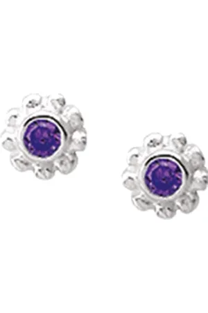 Yo&No Oorbellen - Zilver - Oorknoppen - Bloem - Zirkonia - Amethyst - 4,5mm - Kinderen - Zilver 925