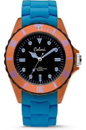 Colori Colour Combo 5 COL297 Horloge - Siliconen Band - Ø 44 mm - Blauw / Oranje