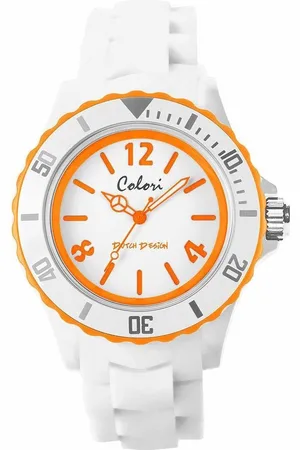 Colori White Summer 5 COL404 Horloge - Siliconen Band - Ø 44 mm - Wit / Oranje