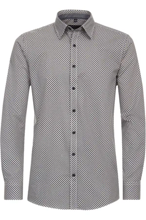 Casa Moda Sport casual fit overhemd - korte mouw - popeline - blauw dessin - Strijkvriendelijk - Boordmaat: 39 - 40