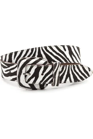 A-zone Dames riem wit/zwart met zebraprint - dames riem - 4 cm breed - - Echt Leer - Taille: 85cm - Totale lengte riem: 100cm