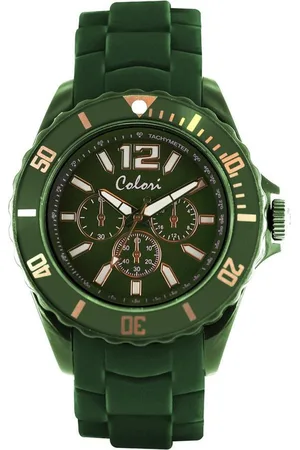 Colori Classic Chic 5 COL251 Horloge - Siliconen Band - Ø 44 mm - Donker Groen