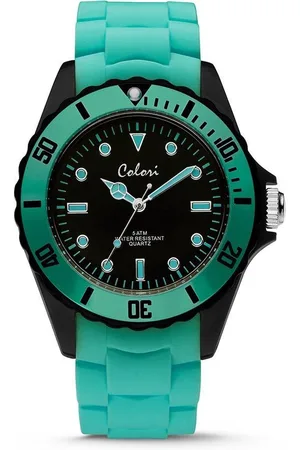 Colori Colour Combo 5 COL296 Horloge - Siliconen Band - Ø 44 mm - Mint Groen / Zwart