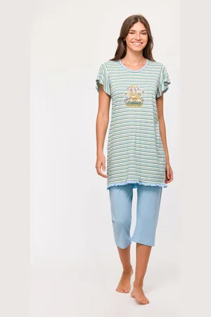 Woody Pyjama dames - gestreept - luiaard - 251-10-BAB-S/929 - maat S