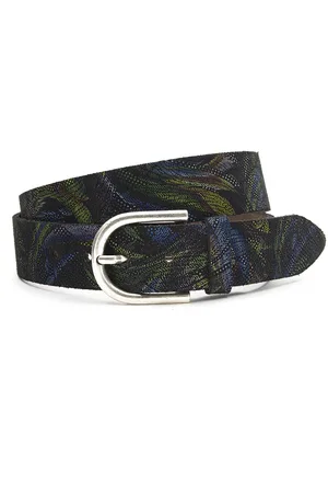 A-zone Dames riem zwart met kleurmotieven - dames riem - 4 cm breed - - Echt Leer - Taille: 90cm - Totale lengte riem: 105cm