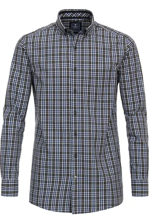 Redmond Comfort fit overhemd - popeline - groen geruit - Strijkvriendelijk - Boordmaat: 43 - 44