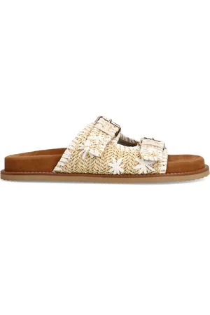 Sacha Dames - raffia slippers met witte details