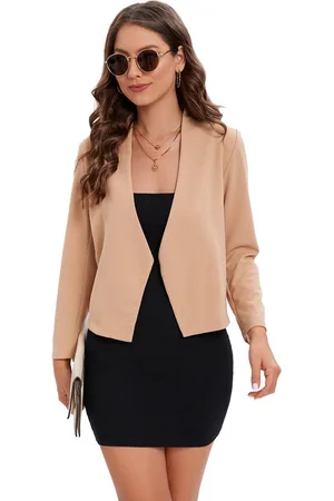 Merkloos Damesblazer, kort, casual, elegant blazerjack, zakelijk blazerjack met open voorkant L