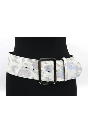 A-zone Dames ceintuur wit hair-on met zilver - dames riem - 8 cm breed - - Echt Leder - Taille: 90cm - Totale lengte riem: 105cm