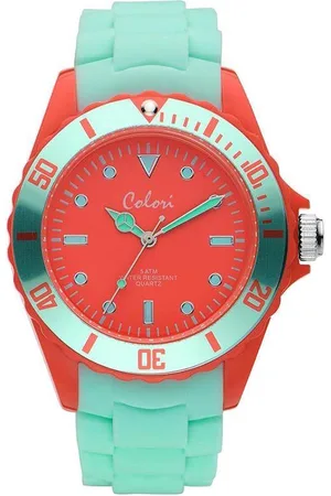 Colori Colour Combo 5 COL373 Horloge - Siliconen Band - Ø 44 mm - Mint Groen / Rood