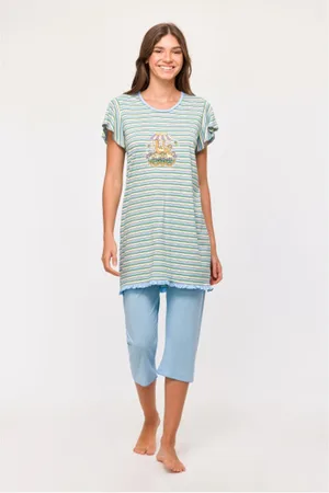 Woody Pyjama dames - gestreept - luiaard - 251-10-BAB-S/929 - maat XL