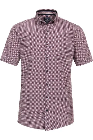 Redmond Comfort fit overhemd - korte mouw - popeline - rood dessin - Strijkvriendelijk - Boordmaat: 43 - 44