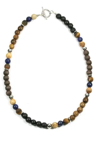IBIZA MEN MENS JEWELLERY Jongens ketting - kralenketting mix Edelsteen en hout - tijgeroog 8mm
