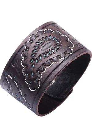Marama Armband Paisley print - leer - drukknopen - brede armband - damesarmband - herenarmband