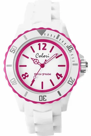 Colori White Summer 5 COL403 Horloge - Siliconen Band - Ø 44 mm - Wit / Roze