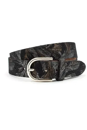 A-zone Dames riem zwart/bruin met fantasieprint - dames riem - 4 cm breed - - Echt Leer - Taille: 85cm - Totale lengte riem: 100cm