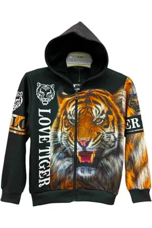 Merkloos Kinder vest met tijger kleur full color sweatvest maat 98/104 tiger wildlife hoodie stoer zeer mooi