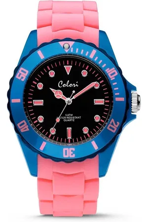 Colori Colour Combo 5 COL301 Horloge - Siliconen Band - Ø 44 mm - Roze / Blauw
