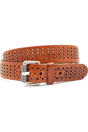 A-zone Dames riem met gelaserde kruisjes - dames riem - 4 cm breed - - Echt Leer - Taille: 85cm - Totale lengte riem: 100cm