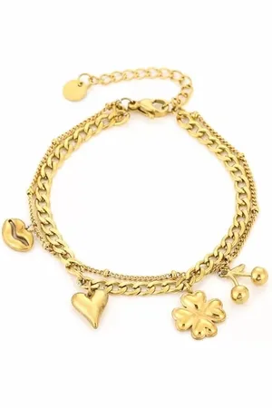 MICHELLE Bedelarmband - charms bedels - - stainless steel sieraad - kers hart klaver lippen