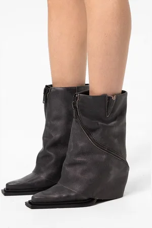 Sacha Dames - Greywashed leren western enkellaarsjes met flap