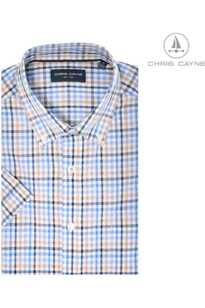 Chris Cayne Heren overhemd korte mouw - maat L - met borstzak - kleur - ruit dessin - 100 % Katoen - shirt heren - shirt L - borstzak