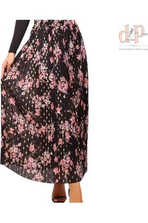 Merkloos D&P | Modest Fashion - Diamond Flower Maxi Skirt - /roze/goud - Lange rok met plooien/Plissé rok - XL