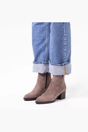 No Stress Dames - Taupe leren enkellaarsjes met hak