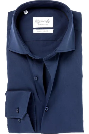 Michaelis Slim fit overhemd - Oxford - navy - Strijkvrij - Boordmaat: 38