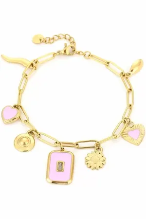 MICHELLE Bedelarmband roze details bedels - armband stainless steel waterproof dames