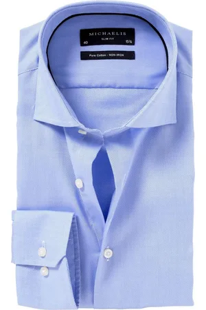 Michaelis Slim fit overhemd - Oxford - lichtblauw - Strijkvrij - Boordmaat: 38