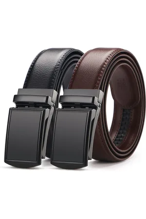 Merkloos 2 stuks - Heren Riem - Leren Riem - Verstelbaar - Cadeau Mannen -inkortbaar - cadeau man - koe leer - &bruin - Zonder Gaatjes - 120cm
